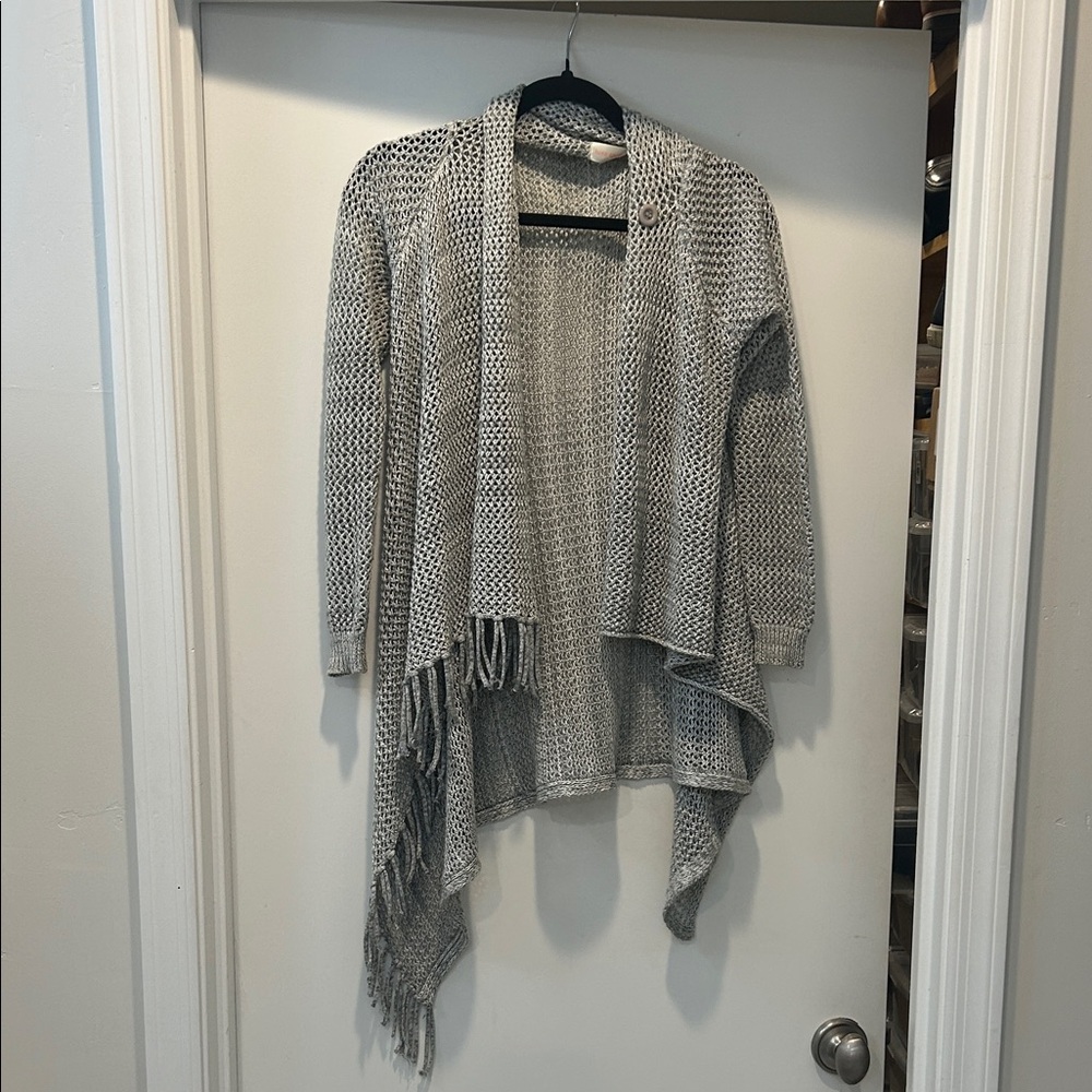 Fringe open weave grey cardigan.
